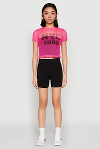 Womens NYC 1998 Fishnet Crop Top, Pink,