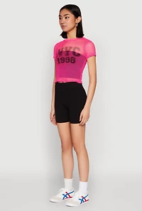 Womens NYC 1998 Fishnet Crop Top, Pink,