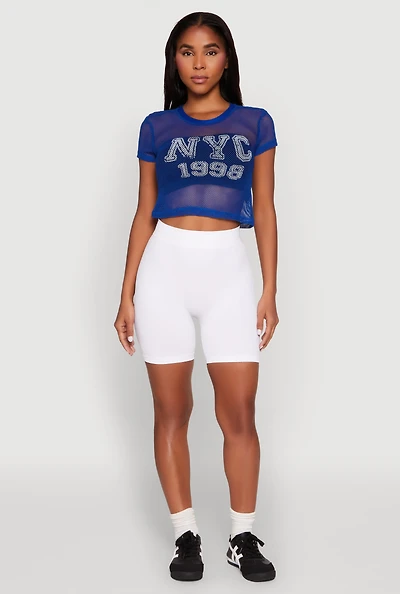 Womens NYC 1998 Fishnet Crop Top, Blue, Size S