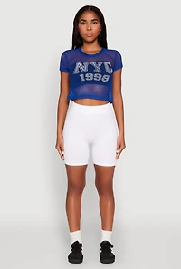 Womens NYC 1998 Fishnet Crop Top, Blue, Size S