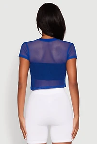 Womens NYC 1998 Fishnet Crop Top, Blue, Size S