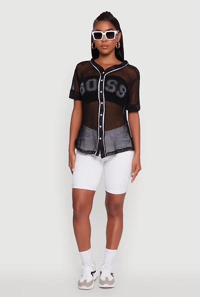Womens Fishnet Boss Graphic Baseball Shirt,