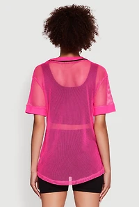Womens Fishnet Boss Graphic Baseball Shirt, Pink, Size M