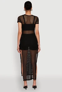 Womens Fishnet LA Graphic Side Slit Maxi Top,