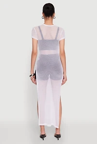 Womens Fishnet LA Graphic Side Slit Maxi Top, White,