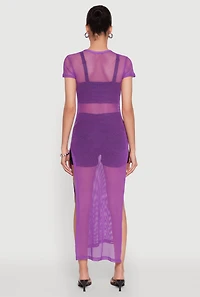 Womens Fishnet LA Graphic Side Slit Maxi Top, Purple,
