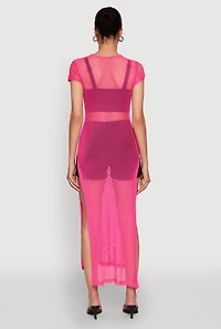 Womens Fishnet LA Graphic Side Slit Maxi Top, Pink, Size M
