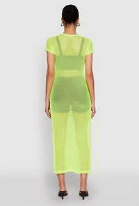 Womens Fishnet LA Graphic Side Slit Maxi Top, Green, Size S
