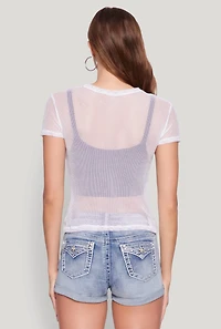Womens Beverly Hills Fishnet Top, White, Size L