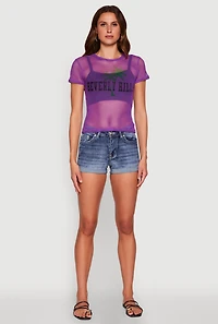 Womens Beverly Hills Fishnet Top, Purple, Size M