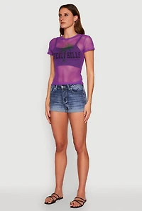Womens Beverly Hills Fishnet Top, Purple, Size M
