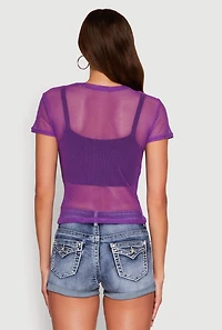 Womens Beverly Hills Fishnet Top, Purple, Size M