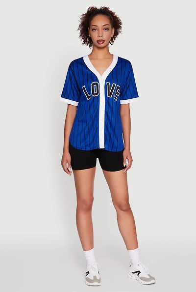 Womens Trendy Striped Love Graphic Baseball Jersey, L