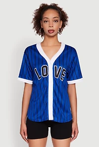 Womens Trendy Striped Love Graphic Baseball Jersey, L