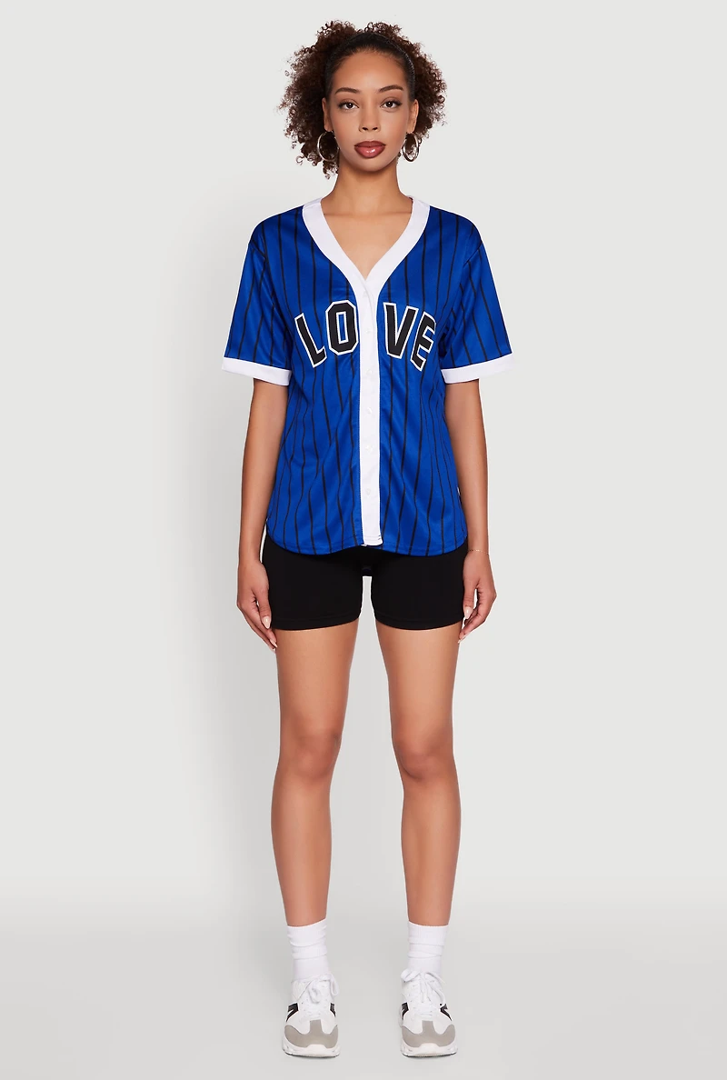 Womens Trendy Striped Love Graphic Baseball Jersey, L