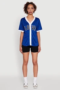 Womens Trendy Striped Love Graphic Baseball Jersey, L