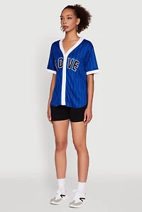 Womens Trendy Striped Love Graphic Baseball Jersey, L