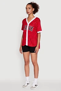 Womens Trendy Striped Love Graphic Baseball Jersey, Red, Size L
