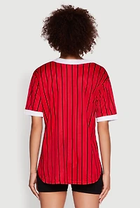 Womens Trendy Striped Love Graphic Baseball Jersey, Red, Size L
