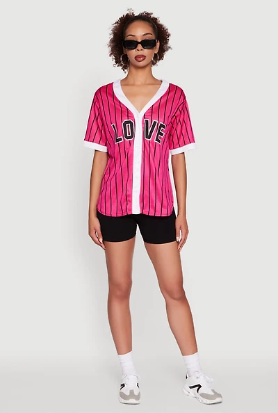 Womens Trendy Striped Love Graphic Baseball Jersey,