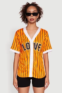 Womens Trendy Striped Love Graphic Baseball Jersey, S