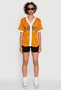 Trendy Striped Love Graphic Baseball Jersey