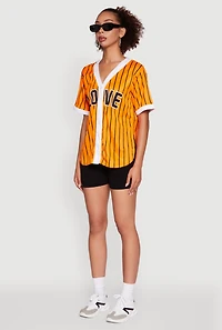 Womens Trendy Striped Love Graphic Baseball Jersey, Orange,