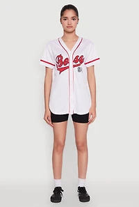 Womens Boss 94 Graphic Baseball Jersey, White, Size S