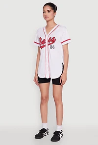 Womens Boss 94 Graphic Baseball Jersey, White, Size S