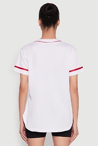 Womens Boss 94 Graphic Baseball Jersey, White, Size S
