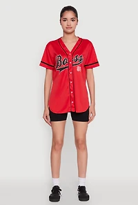 Womens Boss 94 Graphic Baseball Jersey, Red, Size L