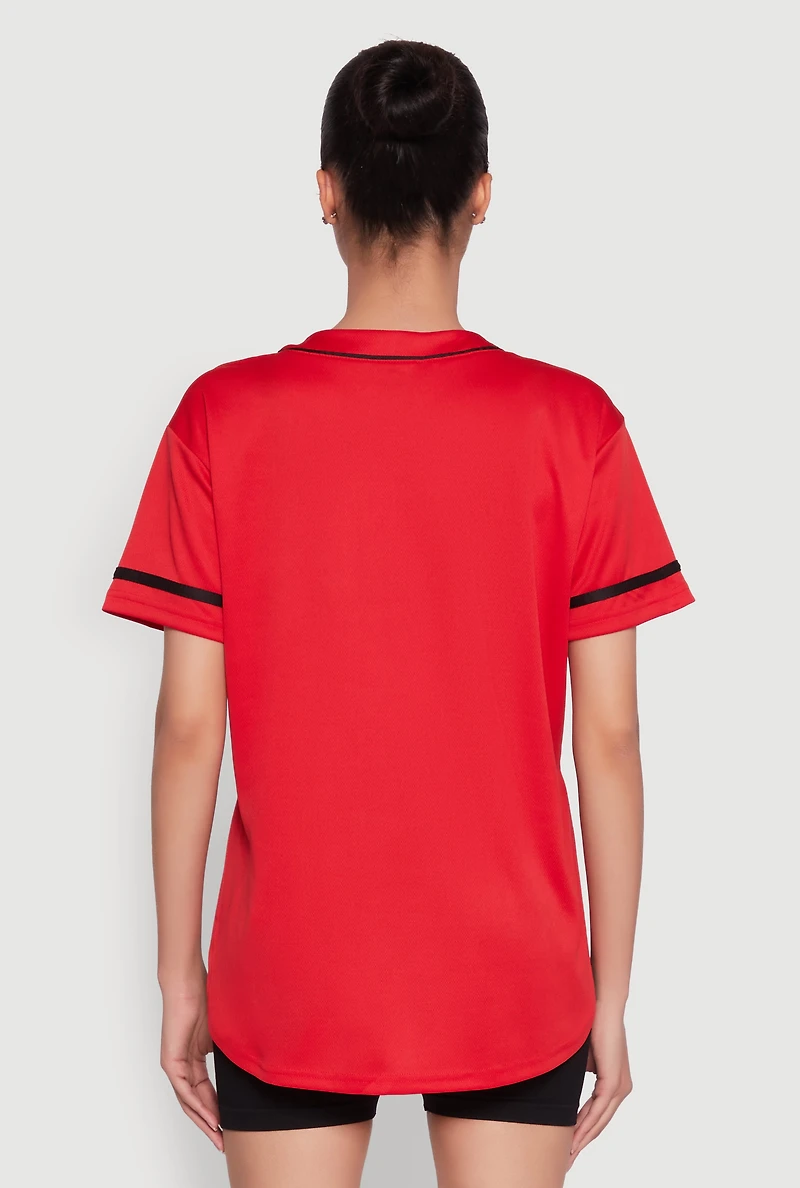 Womens Boss 94 Graphic Baseball Jersey, Red, Size L