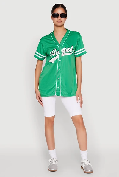 Womens Angel Baseball Jersey, Green, Size M