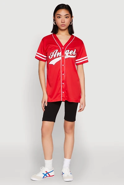 Womens Angel Baseball Jersey, Red,