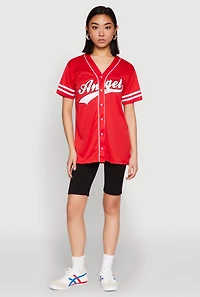 Womens Angel Baseball Jersey, Red,
