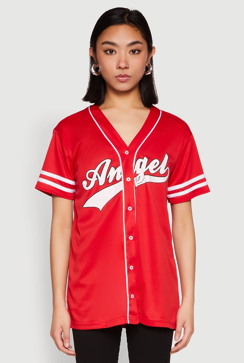 Womens Angel Baseball Jersey, Red,