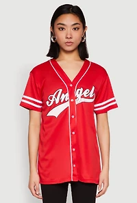 Womens Angel Baseball Jersey, Red,