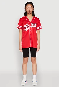 Womens Angel Baseball Jersey, Red,