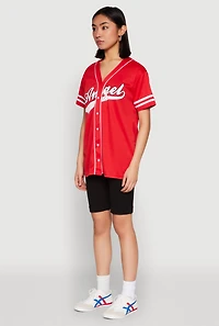 Womens Angel Baseball Jersey, Red,