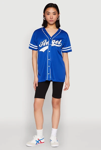 Womens Angel Baseball Jersey, Blue, Size S