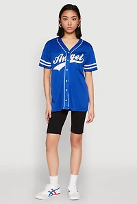 Womens Angel Baseball Jersey, Blue, Size S