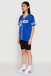 Womens Angel Baseball Jersey, Blue, Size S