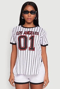 Womens Los Angeles 01 Pinstripe Baseball Jersey, White, Size S