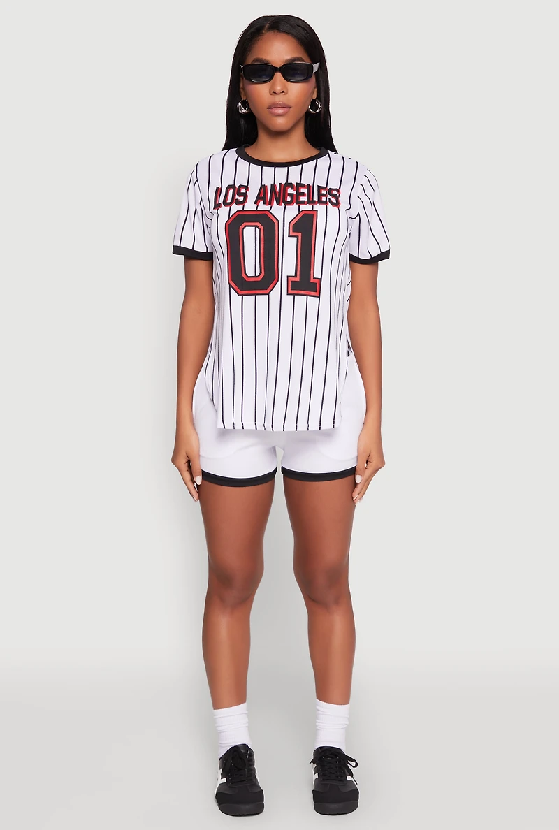 Womens Los Angeles 01 Pinstripe Baseball Jersey, White, Size S