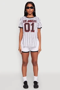 Womens Los Angeles 01 Pinstripe Baseball Jersey, White, Size S