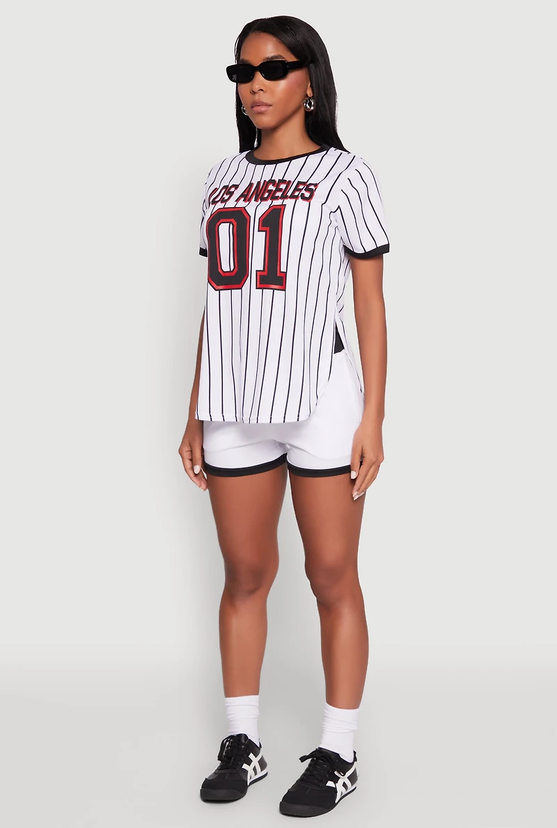 Womens Los Angeles 01 Pinstripe Baseball Jersey, White, Size S