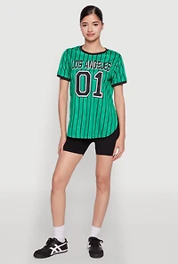Womens Los Angeles 01 Pinstripe Baseball Jersey, Green,