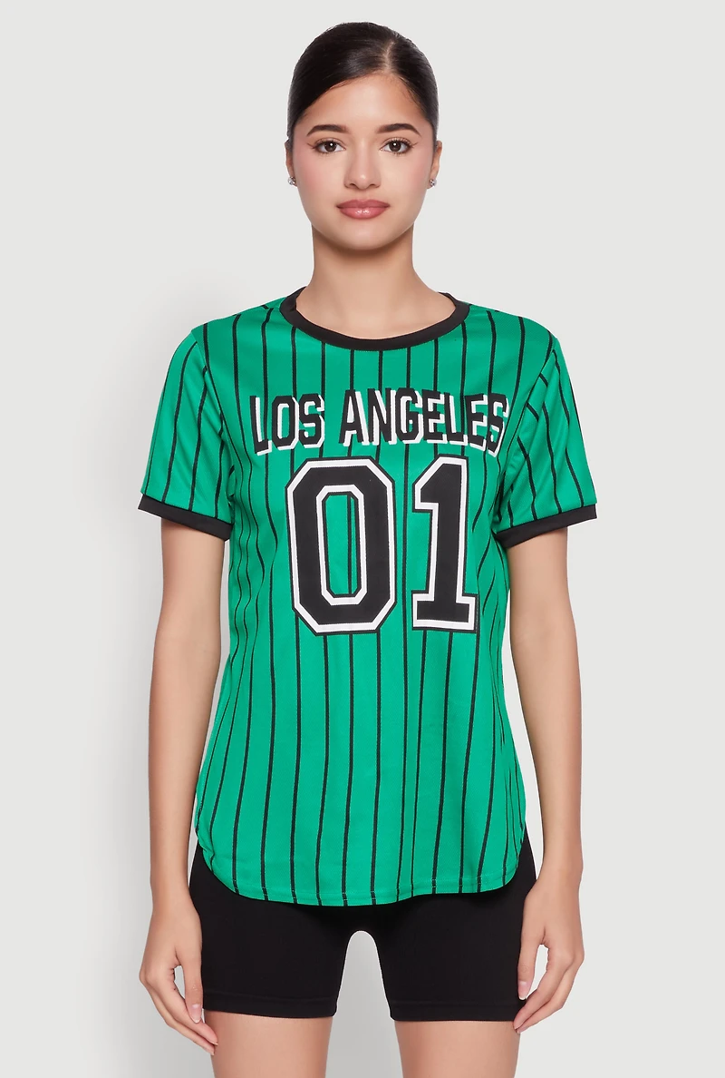 Womens Los Angeles 01 Pinstripe Baseball Jersey, Green,