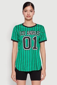 Womens Los Angeles 01 Pinstripe Baseball Jersey, Green,