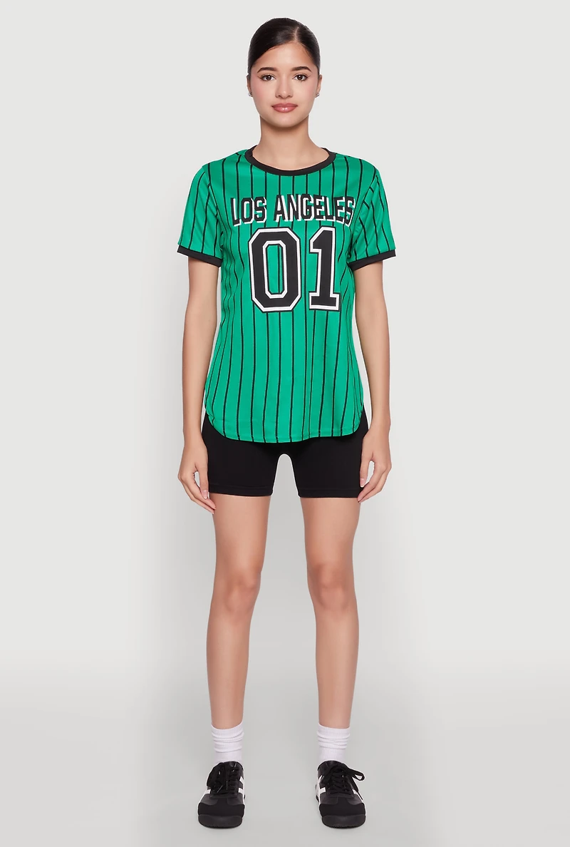 Womens Los Angeles 01 Pinstripe Baseball Jersey, Green,
